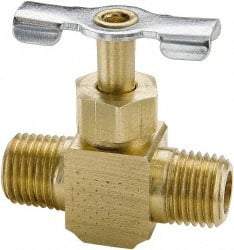 Parker - 1/8" Pipe, Inline Needle Valve - MNPTF x MNPTF Ends, Brass Valve, 150 Max psi - Best Tool & Supply