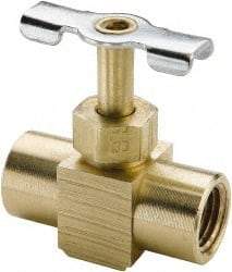 Parker - 1/4" Pipe, Inline Needle Valve - FNPTF x FNPTF Ends, Brass Valve, 150 Max psi - Best Tool & Supply