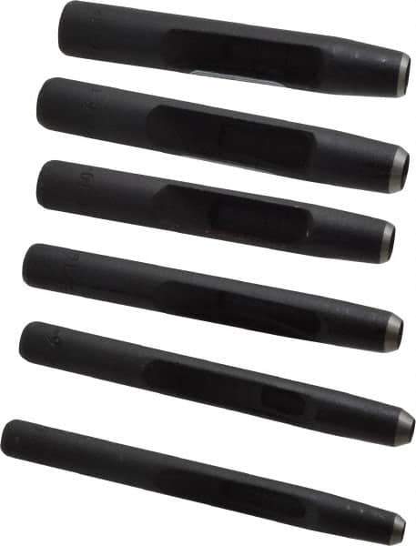 General - 6 Piece, 3/16 to 1/2", Hollow Punch Set - Square Shank, Comes in Plastic Roll - Best Tool & Supply