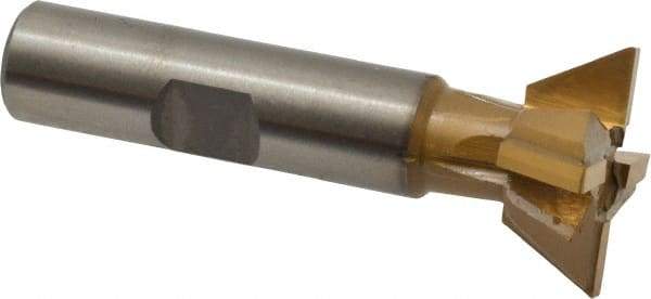 Made in USA - 1" Diam x 3/8" Width of Cut, 60° Included Angle, Carbide-Tipped Dovetail Cutter - 1/2" Shank Diam, 2-1/2" Overall Length, 0.02" Corner Radius, Weldon Flat, TiN Coated - Best Tool & Supply