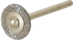 Anderson - 5/8" OD, 1/8" Shank Diam, Crimped Stainless Steel Wheel Brush - 0.005" Filament Diam, 25,000 RPM - Best Tool & Supply