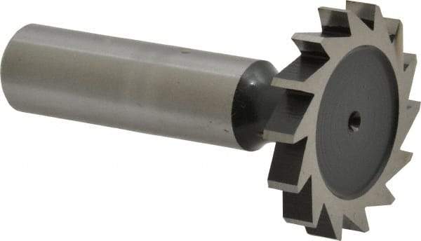 Interstate - 1-1/4" Diam x 3/16" Face Width, High Speed Steel, 14 Teeth, Shank Connection Woodruff Keyseat Cutter - Uncoated, 2-3/16" OAL x 1/2" Shank, Straight Teeth, ANSI 610, Old Standard 19 - Best Tool & Supply