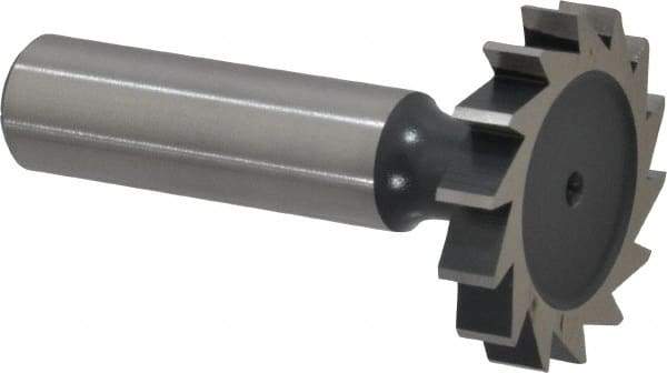 Interstate - 1-1/4" Diam x 7/32" Face Width, High Speed Steel, 14 Teeth, Shank Connection Woodruff Keyseat Cutter - Uncoated, 2-7/32" OAL x 1/2" Shank, Straight Teeth, ANSI 710, Old Standard 20 - Best Tool & Supply