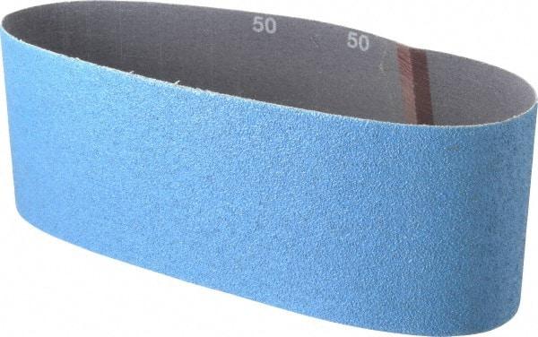 Norton - 4" Wide x 24" OAL, 50 Grit, Zirconia Alumina Abrasive Belt - Zirconia Alumina, Coarse, Coated, Y Weighted Cloth Backing, Series 3X - Best Tool & Supply