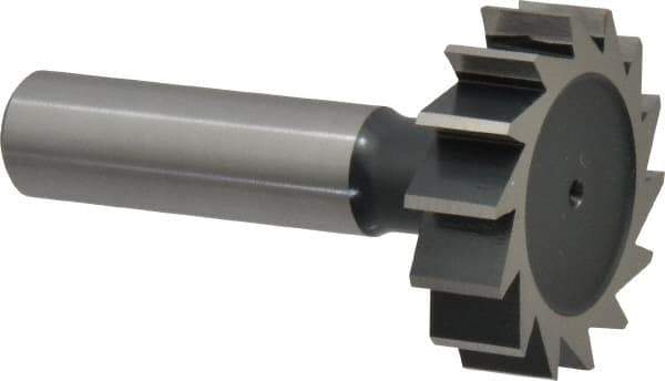 Interstate - 1-3/8" Diam x 3/8" Face Width, Cobalt, 14 Teeth, Shank Connection Woodruff Keyseat Cutter - Uncoated, 2-3/8" OAL x 1/2" Shank, Straight Teeth, ANSI 1211, Old Standard F - Best Tool & Supply