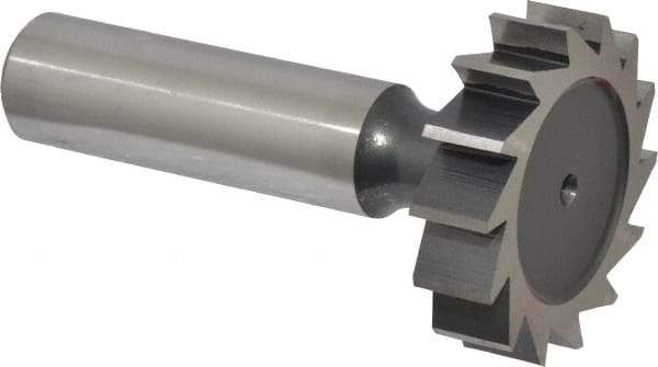 Interstate - 1-1/4" Diam x 5/16" Face Width, High Speed Steel, 14 Teeth, Shank Connection Woodruff Keyseat Cutter - Uncoated, 2-5/16" OAL x 1/2" Shank, Straight Teeth, ANSI 1010, Old Standard D - Best Tool & Supply