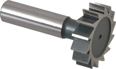 Interstate - 1-3/8" Diam x 3/8" Face Width, High Speed Steel, 14 Teeth, Shank Connection Woodruff Keyseat Cutter - Uncoated, 2-3/8" OAL x 1/2" Shank, Straight Teeth, ANSI 1211, Old Standard F - Best Tool & Supply