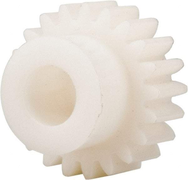 Made in USA - 20 Pitch, 1.05" Pitch Diam, 1.15" OD, 21 Tooth Spur Gear - 3/8" Face Width, 3/8" Bore Diam, 47/64" Hub Diam, 20° Pressure Angle, Acetal - Best Tool & Supply