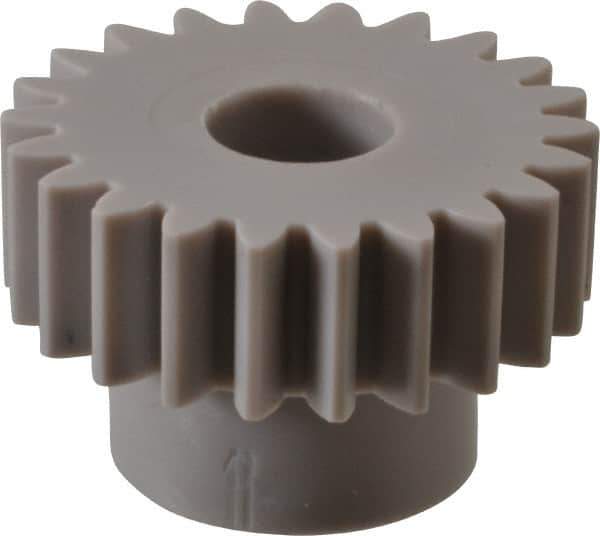 Made in USA - 20 Pitch, 1.1" Pitch Diam, 1.2" OD, 22 Tooth Spur Gear - 3/8" Face Width, 3/8" Bore Diam, 3/4" Hub Diam, 20° Pressure Angle, Acetal - Best Tool & Supply