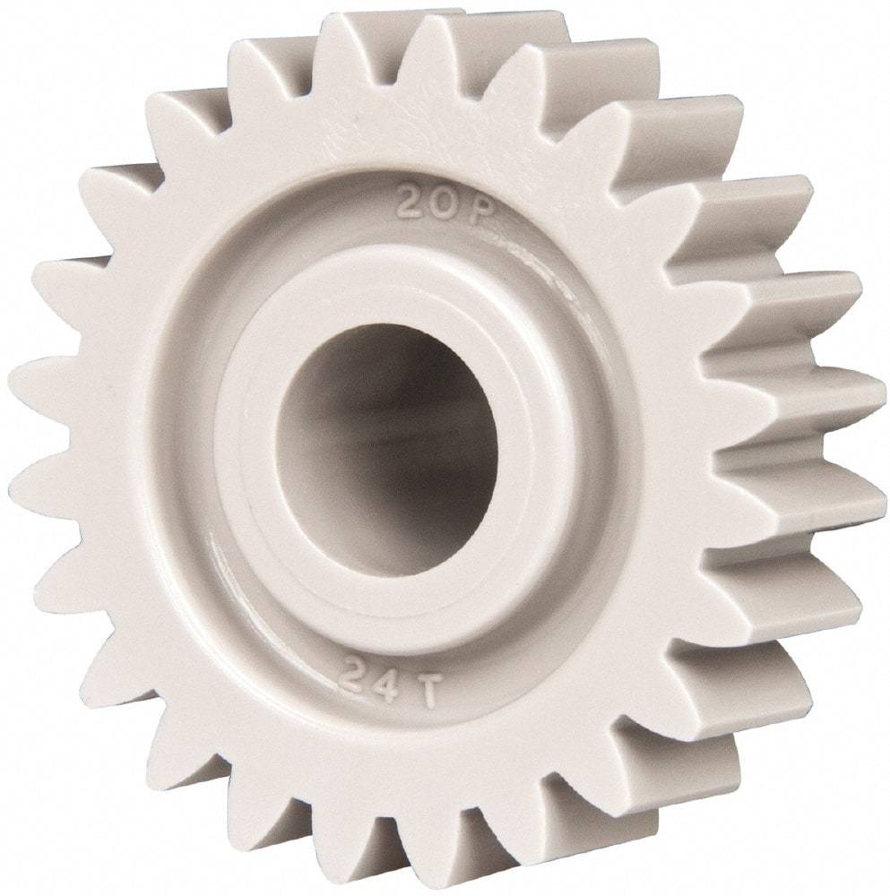 Made in USA - 20 Pitch, 1.2" Pitch Diam, 1.3" OD, 24 Tooth Spur Gear - 3/8" Face Width, 3/8" Bore Diam, 47/64" Hub Diam, 20° Pressure Angle, Acetal - Best Tool & Supply