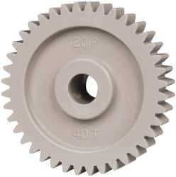 Made in USA - 20 Pitch, 2" Pitch Diam, 2.1" OD, 40 Tooth Spur Gear - 3/8" Face Width, 3/8" Bore Diam, 47/64" Hub Diam, 20° Pressure Angle, Acetal - Best Tool & Supply