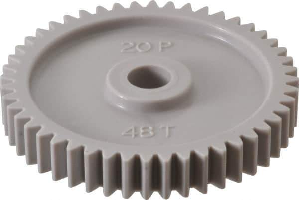 Made in USA - 20 Pitch, 2.4" Pitch Diam, 2-1/2" OD, 48 Tooth Spur Gear - 3/8" Face Width, 3/8" Bore Diam, 47/64" Hub Diam, 20° Pressure Angle, Acetal - Best Tool & Supply