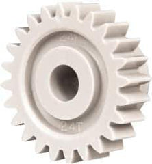 Made in USA - 24 Pitch, 1" Pitch Diam, 1.083" OD, 24 Tooth Spur Gear - 1/4" Face Width, 1/4" Bore Diam, 5/8" Hub Diam, 20° Pressure Angle, Acetal - Best Tool & Supply