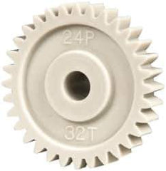 Made in USA - 48 Pitch, 1.333" Pitch Diam, 1.416" OD, 32 Tooth Spur Gear - 1/4" Face Width, 1/4" Bore Diam, 39/64" Hub Diam, 20° Pressure Angle, Acetal - Best Tool & Supply