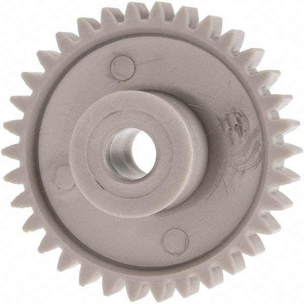 Made in USA - 24 Pitch, 1.416" Pitch Diam, 1-1/2" OD, 34 Tooth Spur Gear - 1/4" Face Width, 1/4" Bore Diam, 39/64" Hub Diam, 20° Pressure Angle, Acetal - Best Tool & Supply