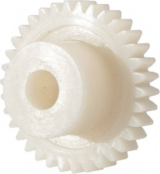 Made in USA - 32 Pitch, 1-1/16" Pitch Diam, 1-1/8" OD, 34 Tooth Spur Gear - 3/16" Face Width, 1/4" Bore Diam, 39/64" Hub Diam, 20° Pressure Angle, Acetal - Best Tool & Supply