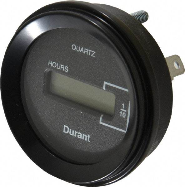 Durant - Supertwist LCD Display Hour Meter - 58.4mm High, 12VDC-60VAC Voltage, Solid State Hourmeter Round - Best Tool & Supply