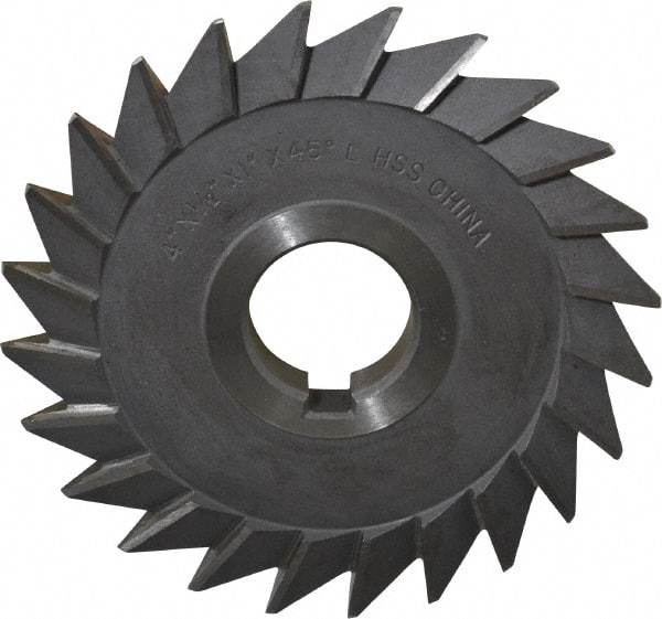 Value Collection - 4" Diam x 1/2" Width of Cut, 45° Included Angle, Arbor Connection, High Speed Steel Single Angle Cutter - Left Hand Cut, Oxide Finish - Best Tool & Supply