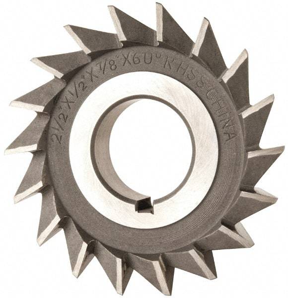 Value Collection - 2-1/2" Diam x 1/2" Width of Cut, 60° Included Angle, Arbor Connection, High Speed Steel Single Angle Cutter - Right Hand Cut, Uncoated - Best Tool & Supply