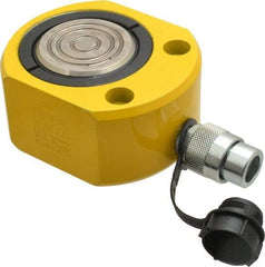 Enerpac - 50 Ton, 0.63" Stroke, 6.01 Cu In Oil Capacity, Portable Hydraulic Flat Body Cylinder - 9.62 Sq In Effective Area, 2.63" Lowered Ht., 3.25" Max Ht., 3.5" Cyl Bore Diam, 2.75" Plunger Rod Diam, 10,000 Max psi - Best Tool & Supply