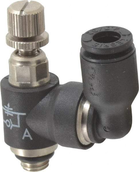 Legris - 5/32" OD x 10-32 UNF Miniature Swivel Outlet Flow Control Regulator - 0 to 145 psi & Nylon Material - Best Tool & Supply