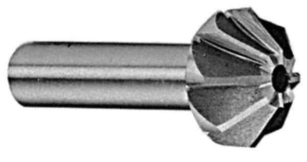 Made in USA - 1-1/4" Large x 1/2" Small Diam, 25/32" Width of Cut, 60° Included Angle, 10 Teeth, High Speed Steel Face Angle Cutter - 5/8" Shank Diam, 2-21/32" Overall Length, Weldon Flat - Best Tool & Supply