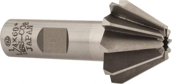 Interstate - 1-1/4" Large x 1/2" Small Diam, 25/32" Width of Cut, 60° Included Angle, Cobalt Face Angle Cutter - 5/8" Shank Diam, 2-21/32" Overall Length, Weldon Flat - Best Tool & Supply