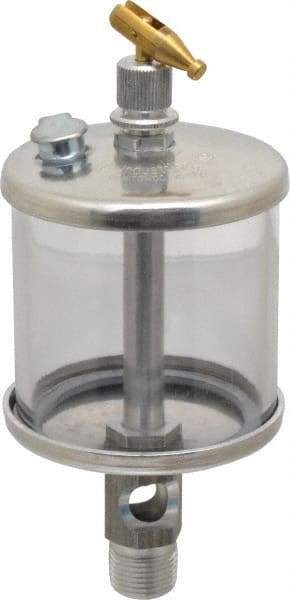 LDI Industries - 1 Outlet, Polymer Bowl, 147.9 mL Manual-Adjustable Oil Reservoir - 3/8 NPTF Outlet, 2-1/2" Diam x 6-3/8" High, 71.11°C Max - Best Tool & Supply