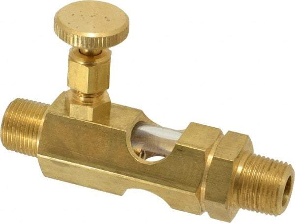 LDI Industries - 3/8 Outlet Thread, 3/8 Inlet Thread, Brass, Straight Valve, Oil Reservoir Needle Valve - 1 Outlet, MNPTF Inlet Thread, MNPTF Outlet Thread - Best Tool & Supply