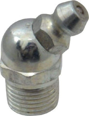 Alemite - 45° Head Angle, 1/8 PTF Steel Standard Grease Fitting - 7/16" Hex, 57/64" Overall Height, 19/64" Shank Length, 10,000 Operating psi, Zinc Plated Finish - Best Tool & Supply