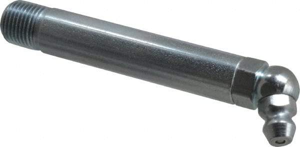 Alemite - 65° Head Angle, 1/8 PTF Carbon Steel Standard Grease Fitting - 3/8" Hex, 2-3/4" Overall Height, 2-1/4" Shank Length, 10,000 Operating psi, Zinc Plated Finish - Best Tool & Supply