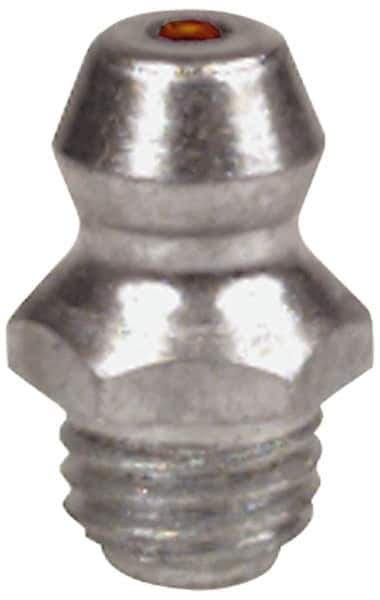 Alemite - Straight Head Angle, 1/4-28 Taper Carbon Steel Taper Thread Grease Fitting - 5/16" Hex, 11/16" Overall Height, 23/64" Shank Length, 10,000 Operating psi, Zinc Plated Finish - Best Tool & Supply