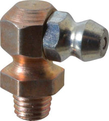 Alemite - 90° Head Angle, 1/4-28 Taper Nickel/Copper Thread-Forming Grease Fitting - 3/8" Hex, 3/4" Overall Height, Zinc Plated Finish - Best Tool & Supply