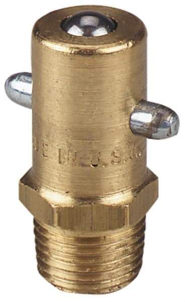 Alemite - Straight Head Angle, 1/8 PTF Brass Pin-Style Grease Fitting - 7/16" Hex, 31/32" Overall Height, 17/64" Shank Length, 3,000 Operating psi, Zinc Plated Finish - Best Tool & Supply