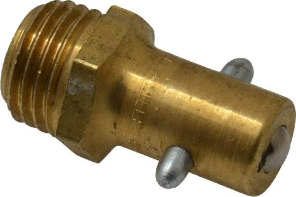 Alemite - Straight Head Angle, 1/4 NPTF Brass Pin-Style Grease Fitting - 17/32" Hex, 1-3/32" Overall Height, 5/16" Shank Length, 3,000 Operating psi, Zinc Plated Finish - Best Tool & Supply