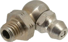 Alemite - 90° Head Angle, 1/4-28 Taper Stainless Steel Standard Grease Fitting - 3/8" Hex, 3/4" Overall Height, 13/64" Shank Length - Best Tool & Supply