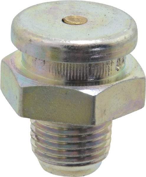 Alemite - Straight Head Angle, 1/8 PTF Button-Head Grease Fitting - 5/8" Hex, 3/4" Overall Height, 11/32" Shank Length, 6,000 Operating psi, Zinc Plated Finish - Best Tool & Supply