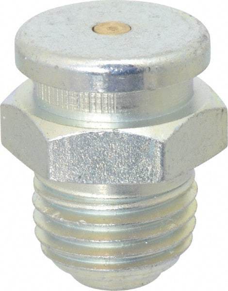 Alemite - Straight Head Angle, 1/4 NPTF Button-Head Grease Fitting - 5/8" Hex, 53/64" Overall Height, 27/64" Shank Length, 6,000 Operating psi, Zinc Plated Finish - Best Tool & Supply