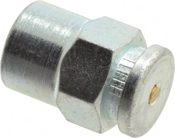 Alemite - Straight Head Angle, 1/8 NPTF Button-Head Grease Fitting - 5/8" Hex, 31/32" Overall Height, 13/32" Shank Length, 6,000 Operating psi, Zinc Plated Finish - Best Tool & Supply