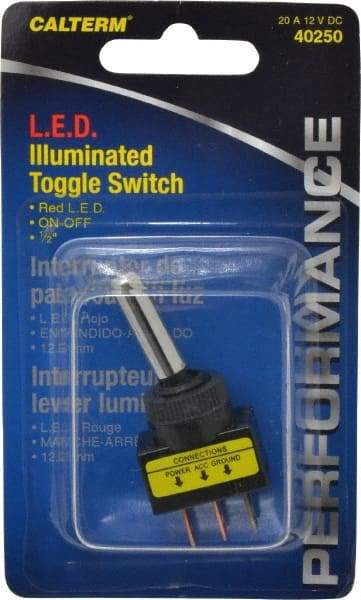 Gardner Bender - 2 Position, 12 Volt, 16 Amp, 1/2 Hole Diam, Red LED Glow Dot Toggle Switch - On Off Sequence, 1 Switch, Black - Best Tool & Supply