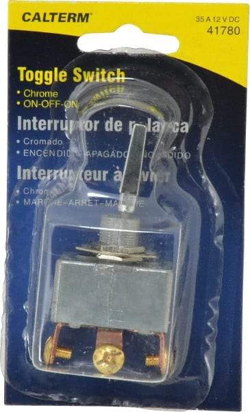 Gardner Bender - 3 Position, 12 Volt, 35 Amp, 1/2 Hole Diam, Heavy Duty Toggle Switch - On Off On Sequence, 1 Switch, Chrome/Black - Best Tool & Supply