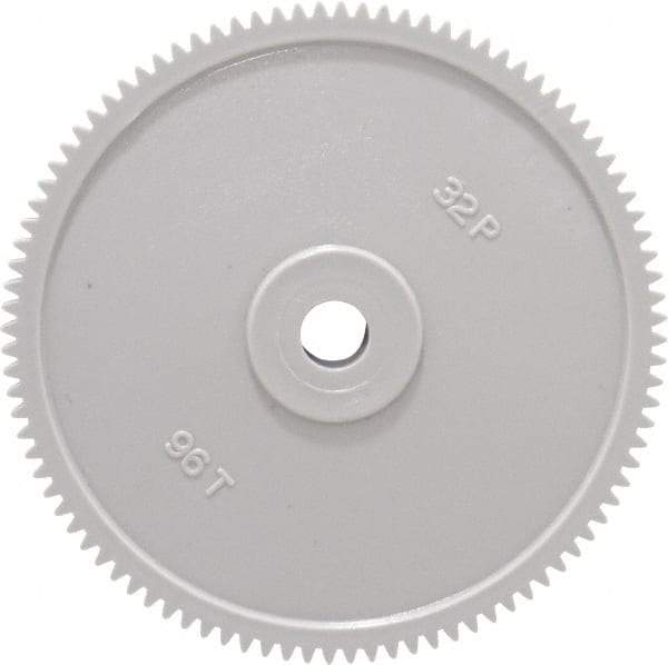 Made in USA - 32 Pitch, 3" Pitch Diam, 3-1/16" OD, 96 Tooth Spur Gear - 3/16" Face Width, 5/16" Bore Diam, 13/16" Hub Diam, 20° Pressure Angle, Acetal - Best Tool & Supply