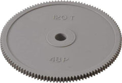 Made in USA - 48 Pitch, 2-1/2" Pitch Diam, 2.542" OD, 120 Tooth Spur Gear - 1/8" Face Width, 1/4" Bore Diam, 39/64" Hub Diam, 20° Pressure Angle, Acetal - Best Tool & Supply