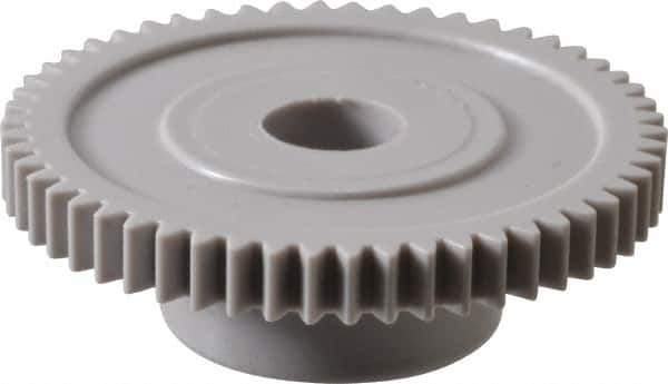 Made in USA - 48 Pitch, 1-1/8" Pitch Diam, 1.168" OD, 54 Tooth Spur Gear - 1/8" Face Width, 1/4" Bore Diam, 39/64" Hub Diam, 20° Pressure Angle, Acetal - Best Tool & Supply