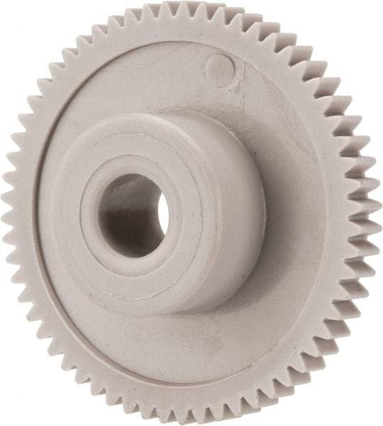 Made in USA - 48 Pitch, 1-1/4" Pitch Diam, 1.292" OD, 60 Tooth Spur Gear - 1/8" Face Width, 1/4" Bore Diam, 39/64" Hub Diam, 20° Pressure Angle, Acetal - Best Tool & Supply