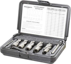 Hougen - 8 Piece, 9/16 to 1-1/16" Cutter Diam, 1" Cutting Depth, High Speed Steel Annular Cutter Set - Bright Finish, 3/4" Shank Diam, 9/16, 11/16, 13/16, 15/16, 1-1/16" Cutter Diams, 2 Flats on Shank - Best Tool & Supply