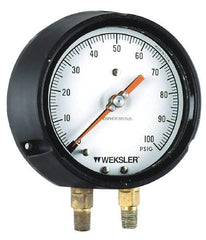 Weksler Instruments - 4-1/2" Dial, 1/4 Thread, 0-400 Scale Range, Pressure Gauge - Lower Connection, Rear Flange Connection Mount - Best Tool & Supply