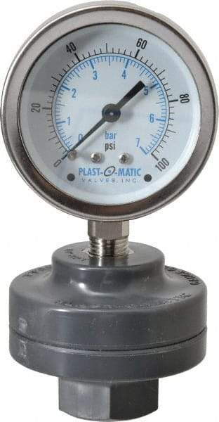 Plast-O-Matic - 100 Max psi, 2 Inch Dial Diameter, PVC Pressure Gauge Guard and Isolator - 3% Accuracy - Best Tool & Supply