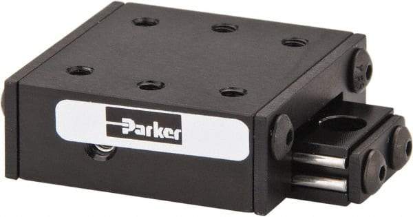 Parker - 6 Lb. Capacity, 4-40 Mount Hole, 1/2" Travel, Ball Bearing Slide Table - Single Axis, 6 Mounting Holes, 1-1/4" Long x 1-1/4" Wide x 1/2" High - Best Tool & Supply