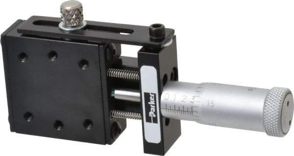 Parker - 6 Lb. Capacity, 4-40 Mount Hole, 1/2" Travel, Precision Ball Bearing Table with Center Drive - Single Axis, 6 Mounting Holes, 1-1/4" Long x 1-1/4" Wide x 1/2" High - Best Tool & Supply